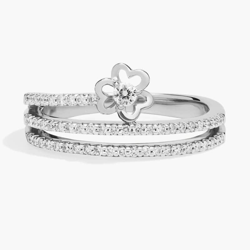 3 Row Heart Petal Diamond Ring in 14K White Gold (1/3 Ct. Tw.)