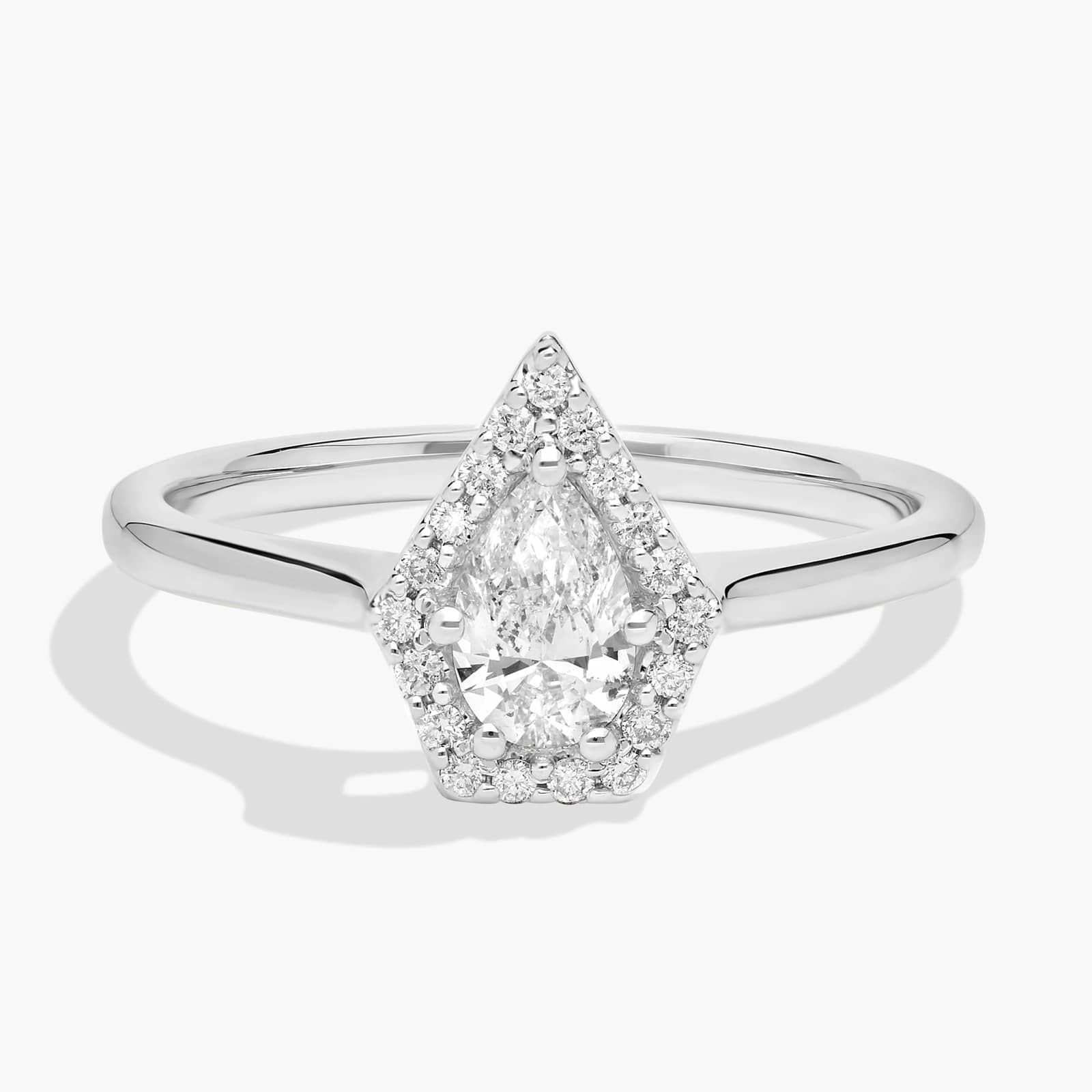Diamond Pear Five Edge Halo Ring in 14K White Gold (1/2 Ct. Tw.)