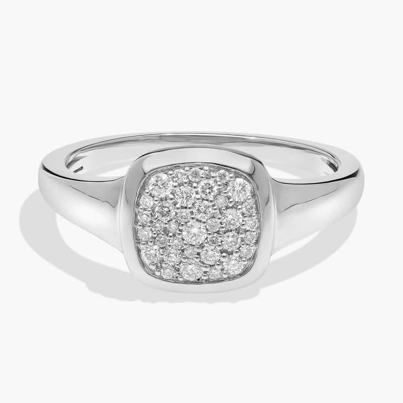 Diamond Cluster Signet Ring in 14K White Gold (1/5 Ct. Tw.)