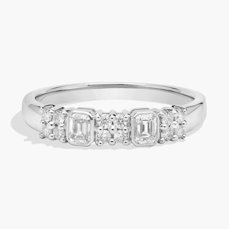 Emerald Cut Bezel Alternating Diamond Fashion Ring in 14K White Gold (1/2 Ct. Tw.)