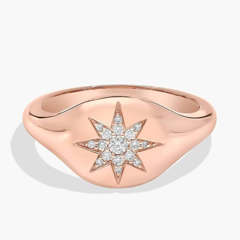 Diamond Star Signet Ring in 14K Rose Gold