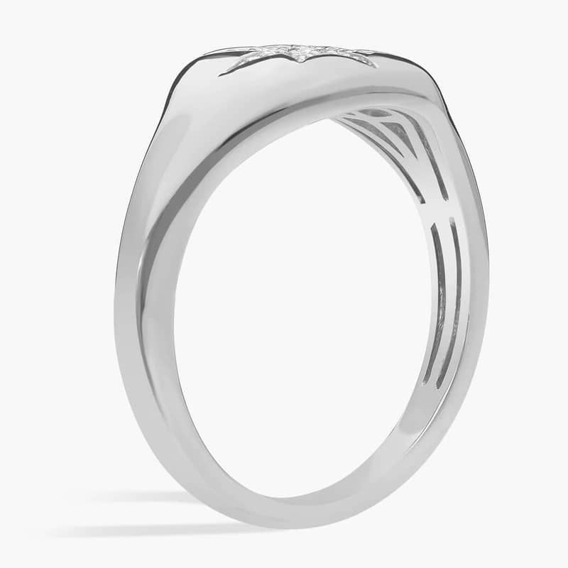 Diamond Star Signet Ring in 14K White Gold