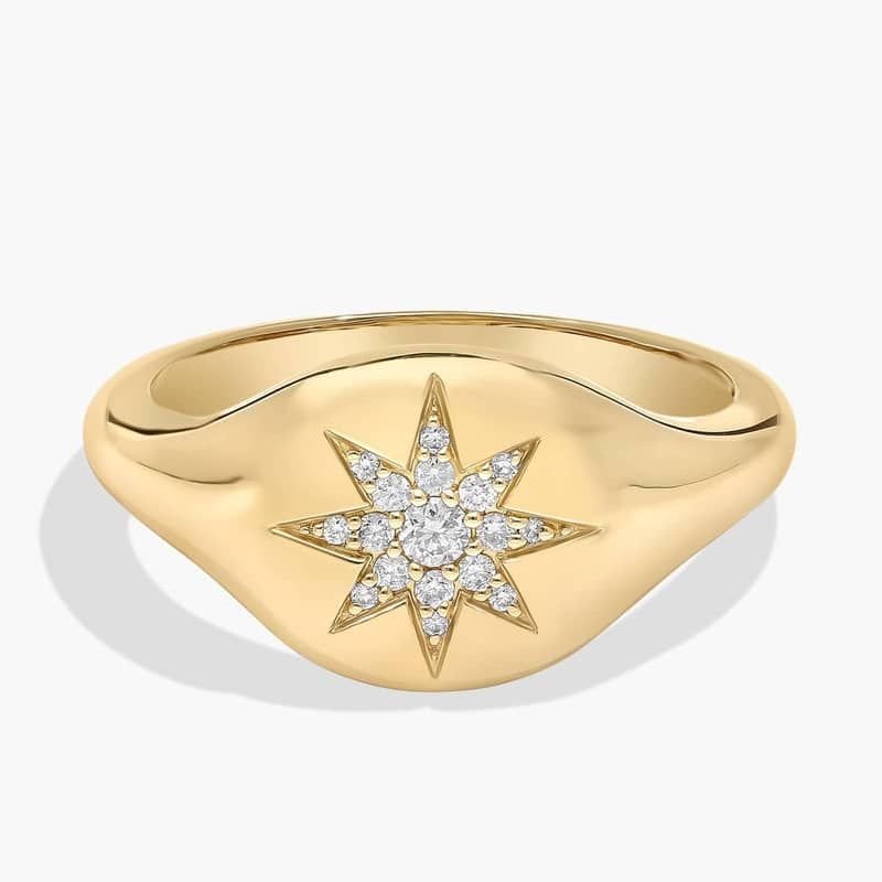 Diamond Star Signet Ring in 14K Yellow Gold