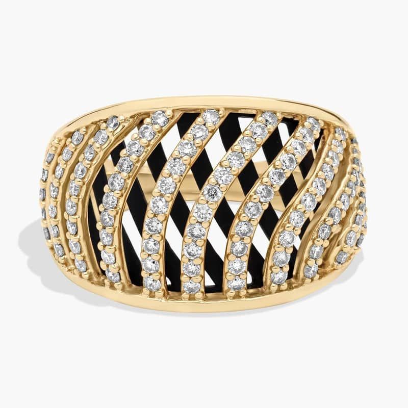 Lab Grown Diamond Crossover Dome Fashion Ring in 18K Yellow and Black Gold