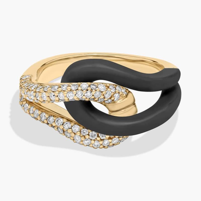 Lab Grown Pavé Diamond Loop Fashion Ring in 14K Yellow and Black Gold