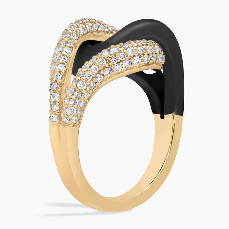 Lab Grown Pavé Diamond Loop Fashion Ring in 14K Yellow and Black Gold