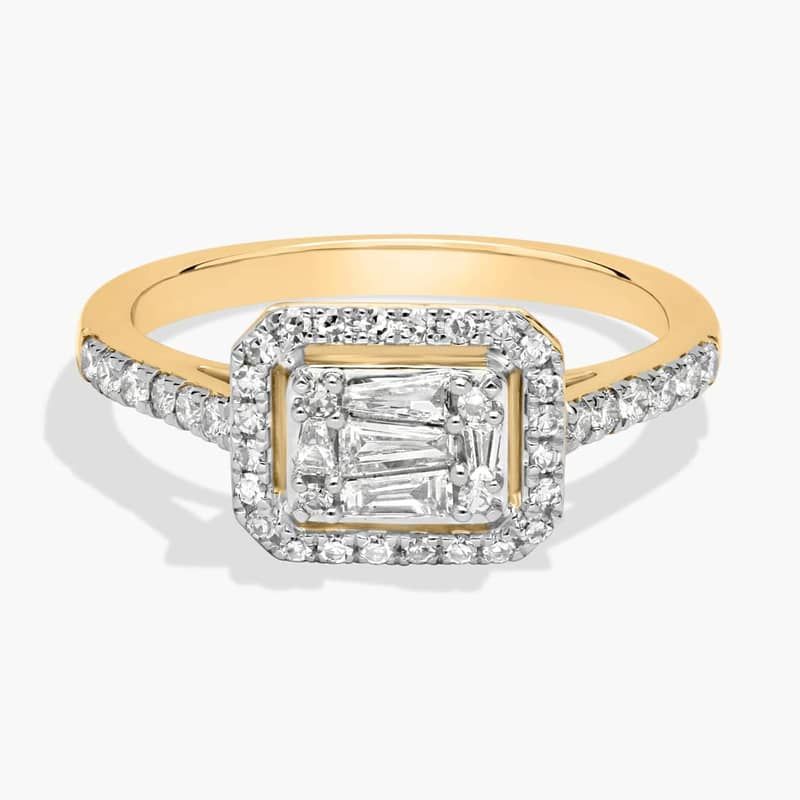 Diamond Halo Cluster Ring In 14K Yellow Gold (1/2 Ct. Tw.)