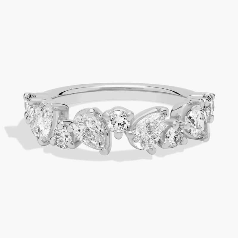 Lab Grown Alternating Pear and Round Diamond Fashion Ring in 14k White Gold (1 1/3 Ct. Tw.)