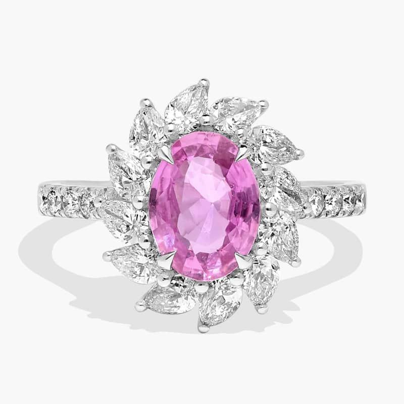 Extraordinary Collection: Round Pink Sapphire and Diamond Flower Ring in Platinum