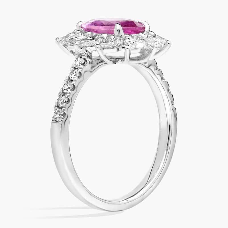 Extraordinary Collection: Round Pink Sapphire and Diamond Flower Ring in Platinum