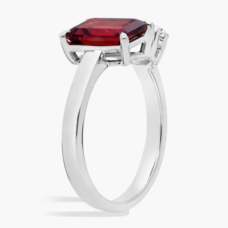 Lab Grown Diamond and Garnet Two Stone Ring in 14k White Gold