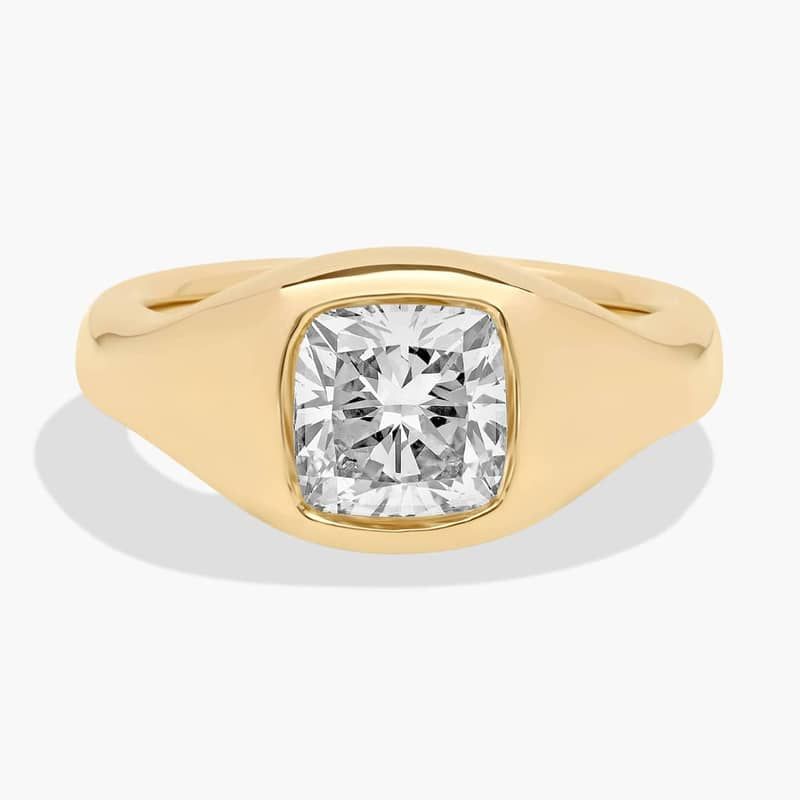 Cushion Cut Lab Grown Diamond Puffy Ring in 14k Yellow Gold (2 Ct. Tw.)