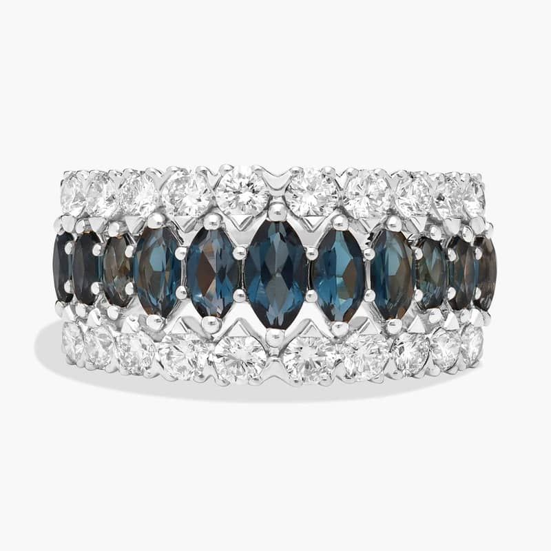 Marquise London Blue Topaz and Diamond Band in 14K White Gold
