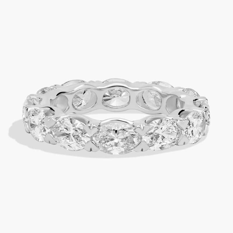 East-West Oval Cut V Prong Diamond Eternity Ring in 14k White Gold (5 Ct. Tw.)