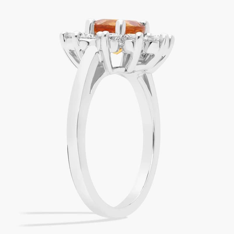 Round Citrine and Diamond Halo Ring in 14k White Gold