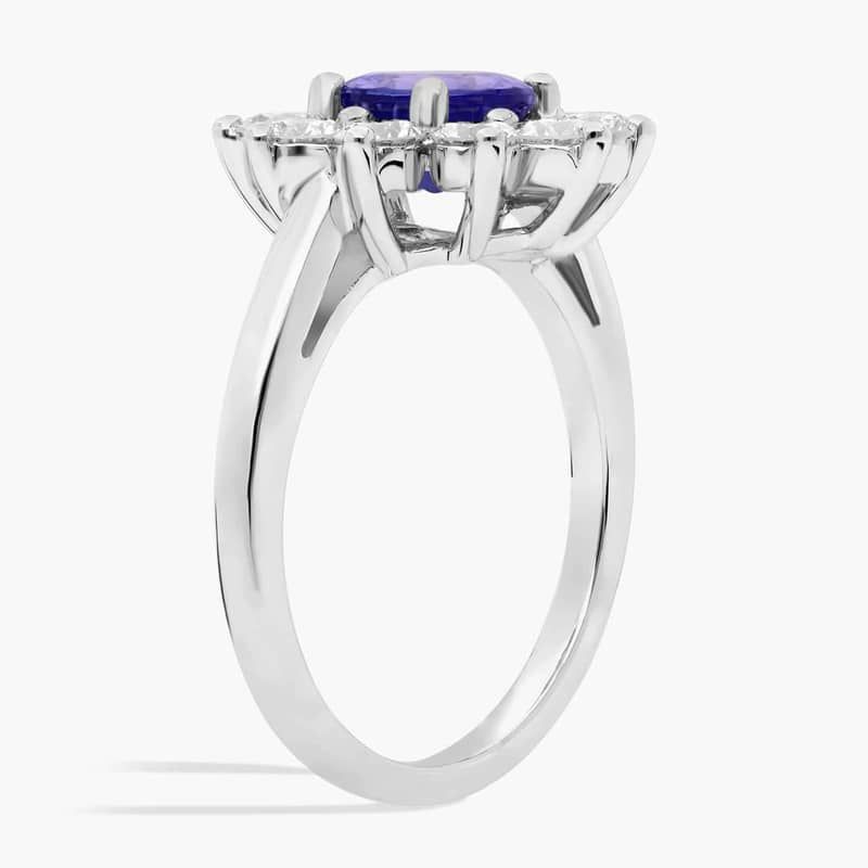 Round Tanzanite and Diamond Halo Ring in 14k White Gold