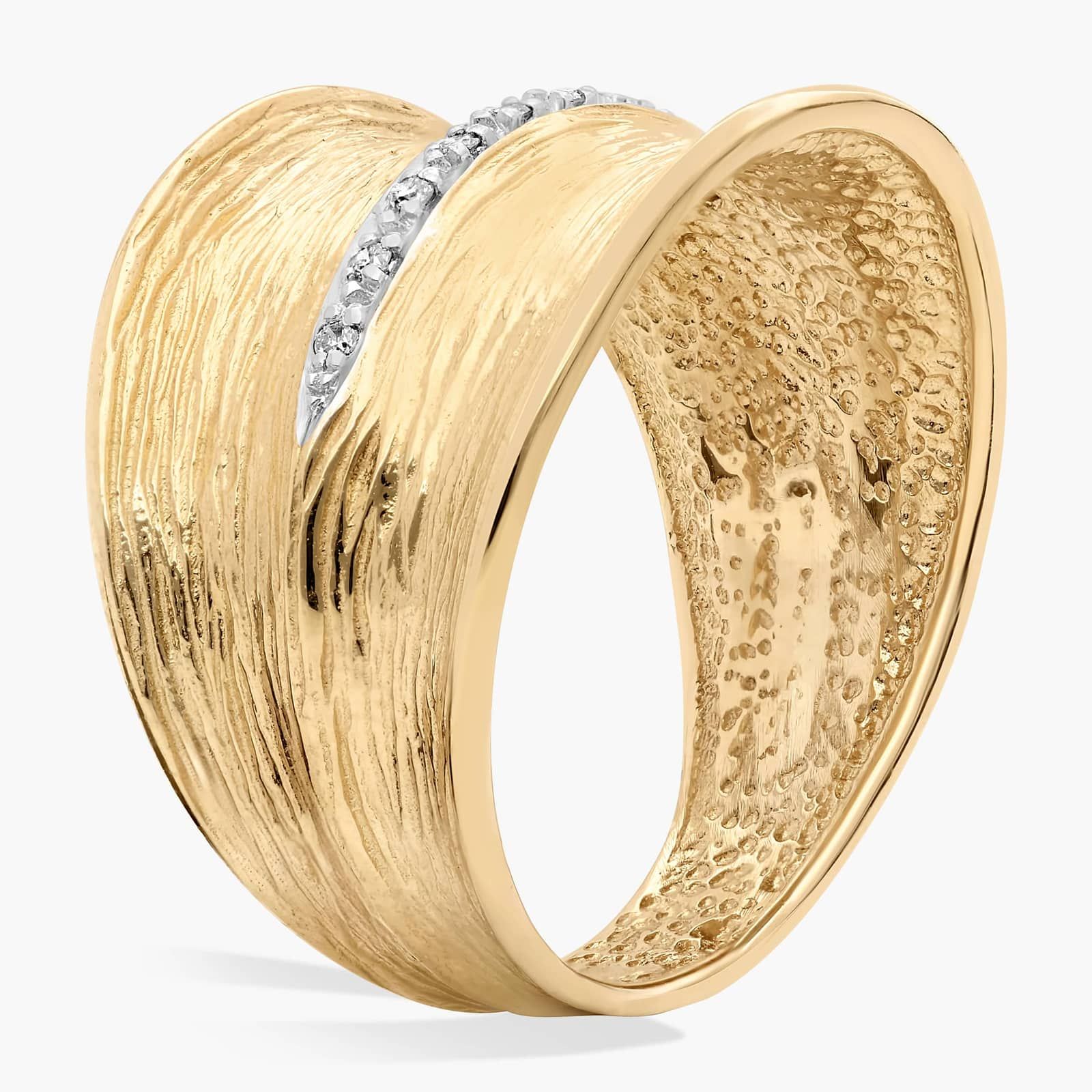 Two-Toned Textured Diamond Ring in 14K Yellow Gold