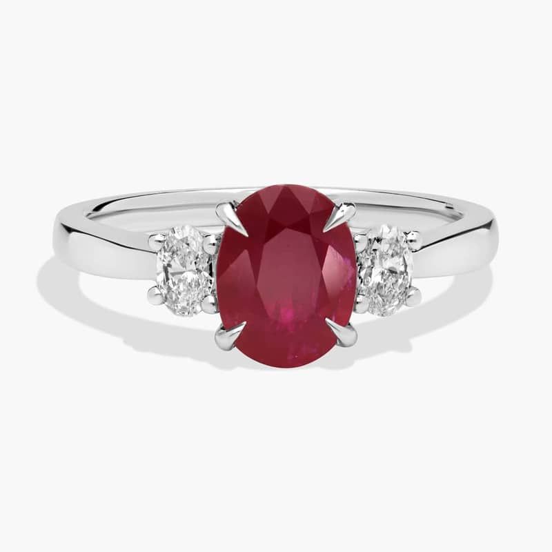 Oval Ruby and Diamond Side Stone Preset Ring in Platinum (8x6mm)