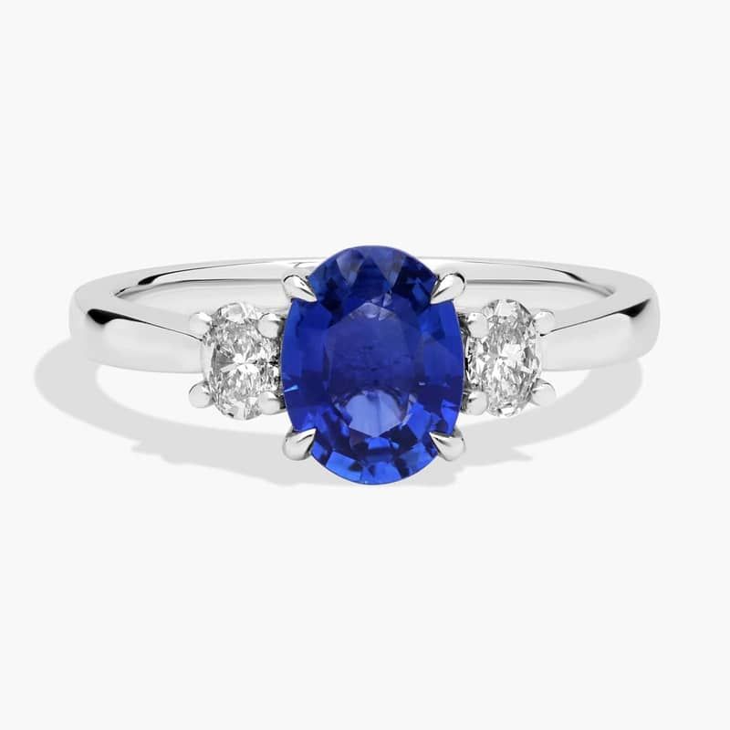 Oval Sapphire and Diamond Side Stone Preset Ring in Platinum (8x6mm)