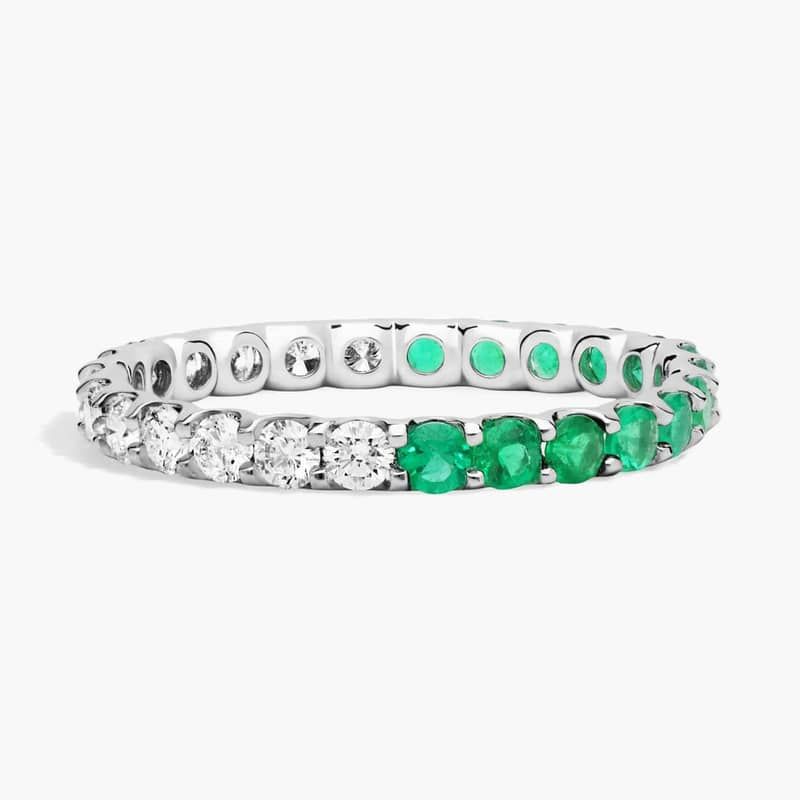 Half and Half Emerald and Diamond Eternity Ring in 14K White Gold