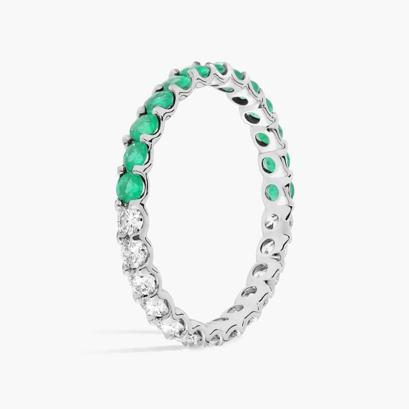 Half and Half Emerald and Diamond Eternity Ring in 14K White Gold