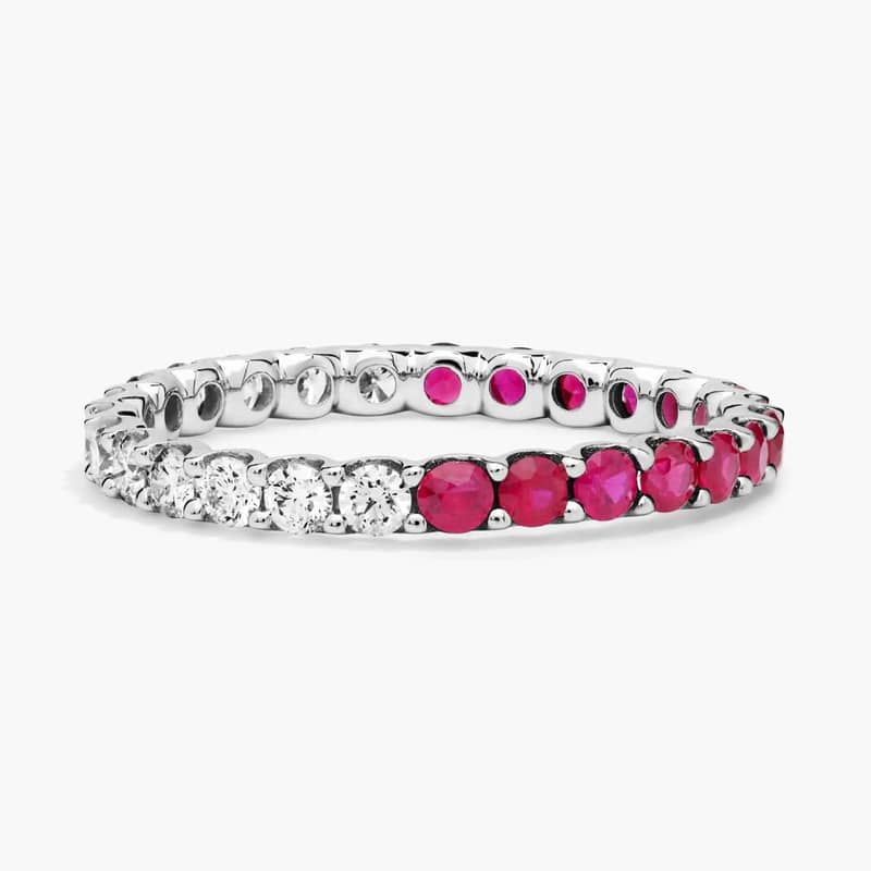 Half and Half Ruby and Diamond Eternity Ring in 14K White Gold