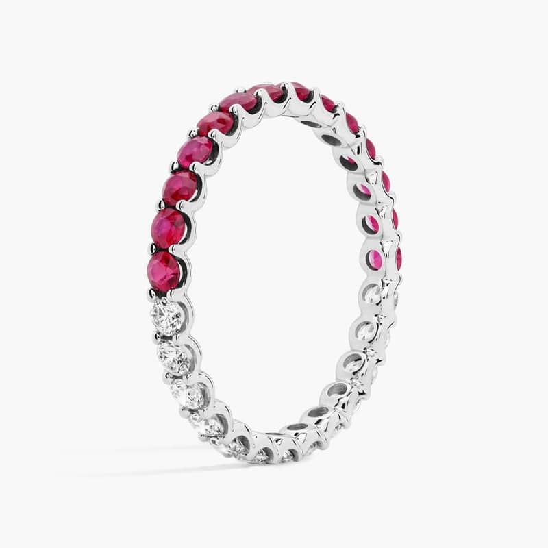 Half and Half Ruby and Diamond Eternity Ring in 14K White Gold