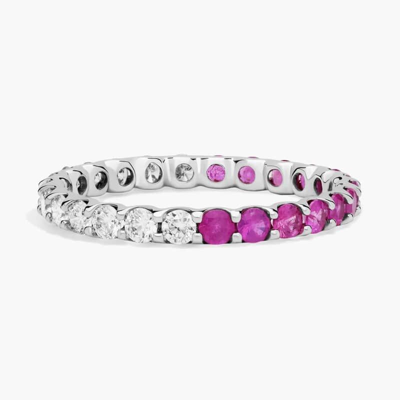 Half and Half Pink Sapphire and Diamond Eternity Ring in 14K White Gold