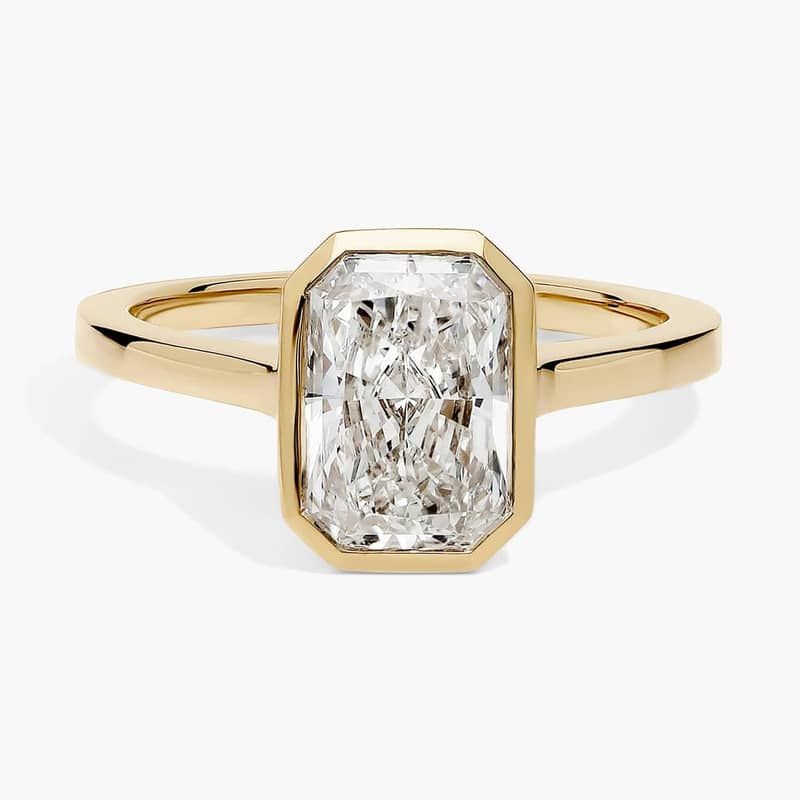 Lab Grown Radiant Diamond Bezel Ring in 18K Yellow Gold (2 Ct. Tw.)