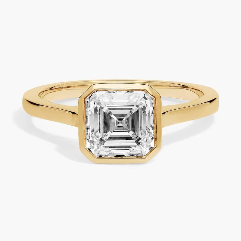 Lab Grown Asscher Diamond Bezel Ring in 18K Yellow Gold (2 Ct. Tw.)