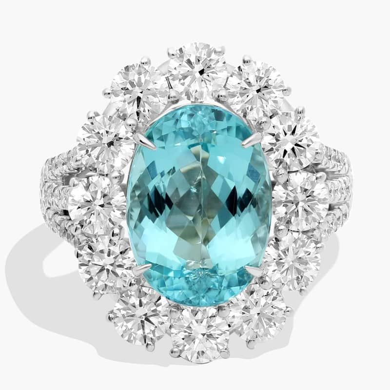 Extraordinary Collection: Oval Cut Mozambique Paraiba Diamond Halo Cocktail Ring in 18k White Gold