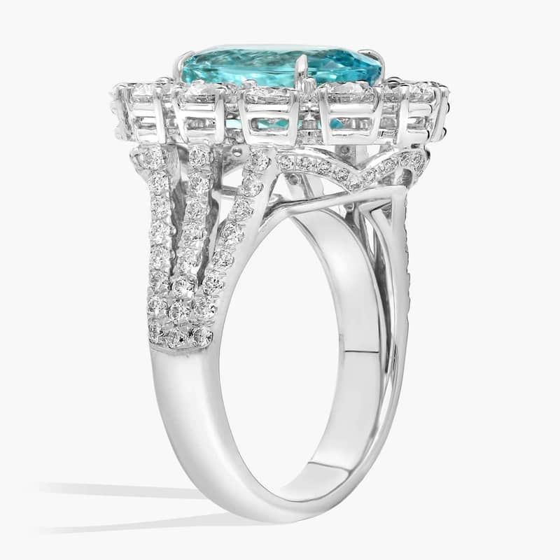 Extraordinary Collection: Oval Cut Mozambique Paraiba Diamond Halo Cocktail Ring in 18k White Gold