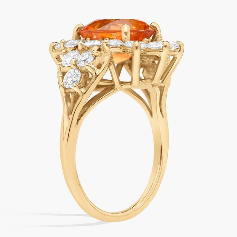 Extraordinary Collection: Oval Cut Orange Garnet And Diamond Cluster Cocktail Ring in 18k Yellow Gold