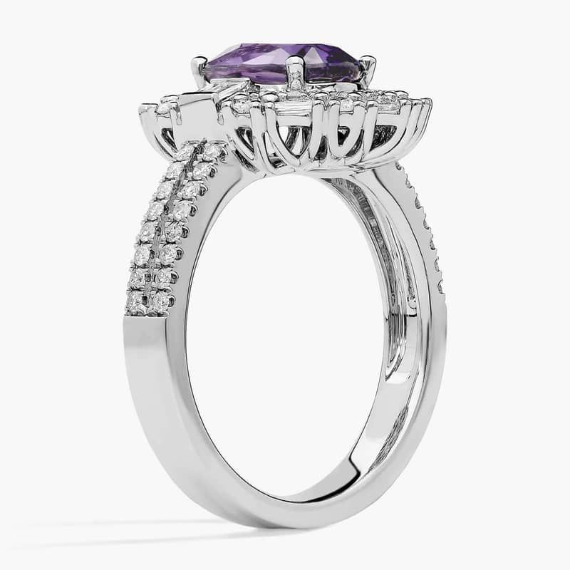 Extraordinary Collection: Oval Cut Purple Sapphire and Diamond Halo Cocktail Ring in 14k White Gold