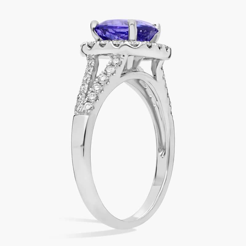 Cushion Cut Tanzanite Diamond Halo Ring in 14k White Gold (7mm)