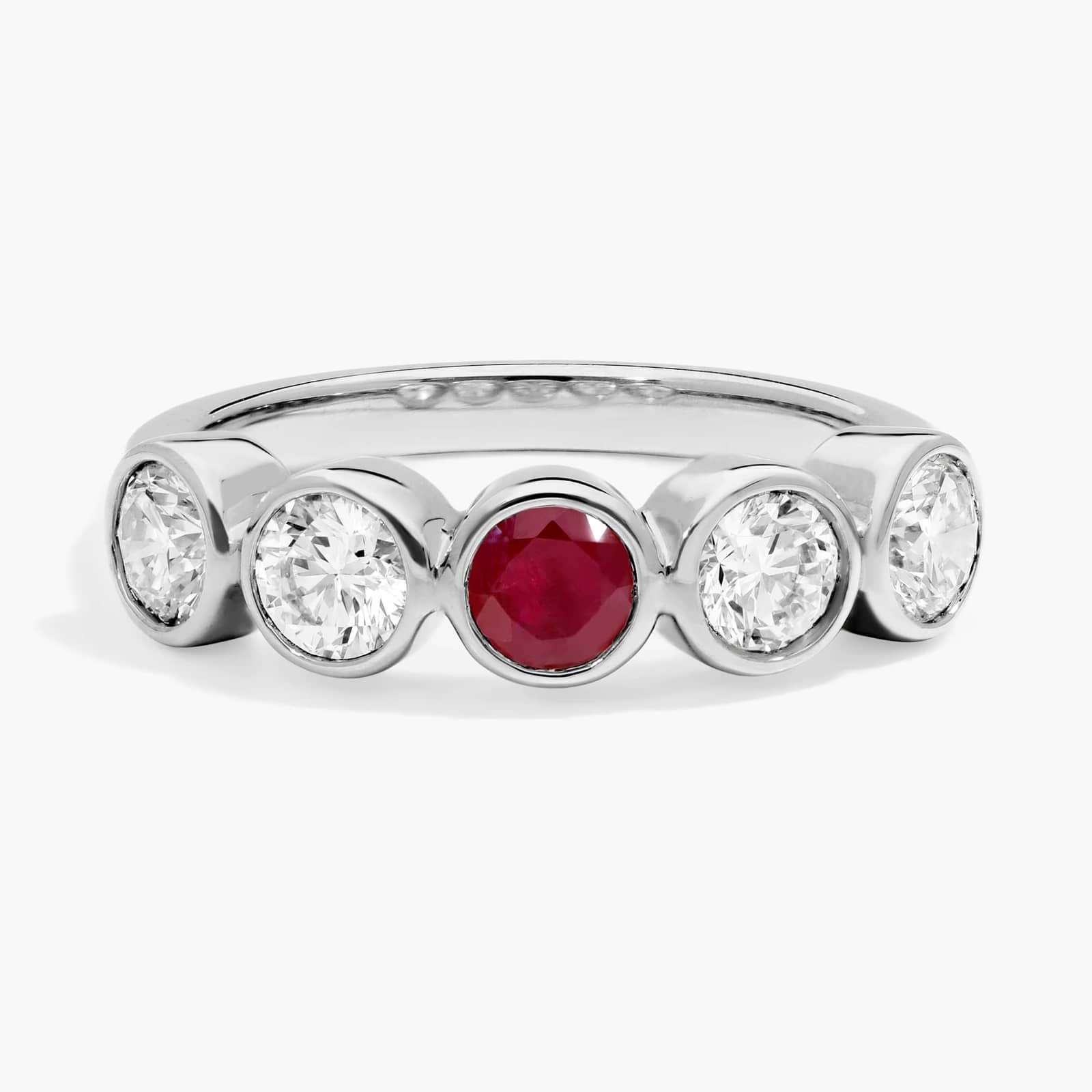 Personalized Round Cut Single Birthstone Ring With Lab-Grown Diamonds In 14K White Gold