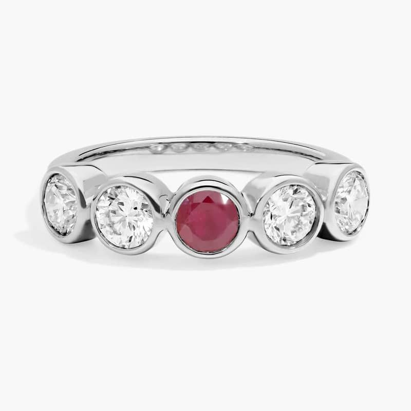 Personalized Round Cut Single Birthstone Ring With Lab-Grown Diamonds In 14K White Gold