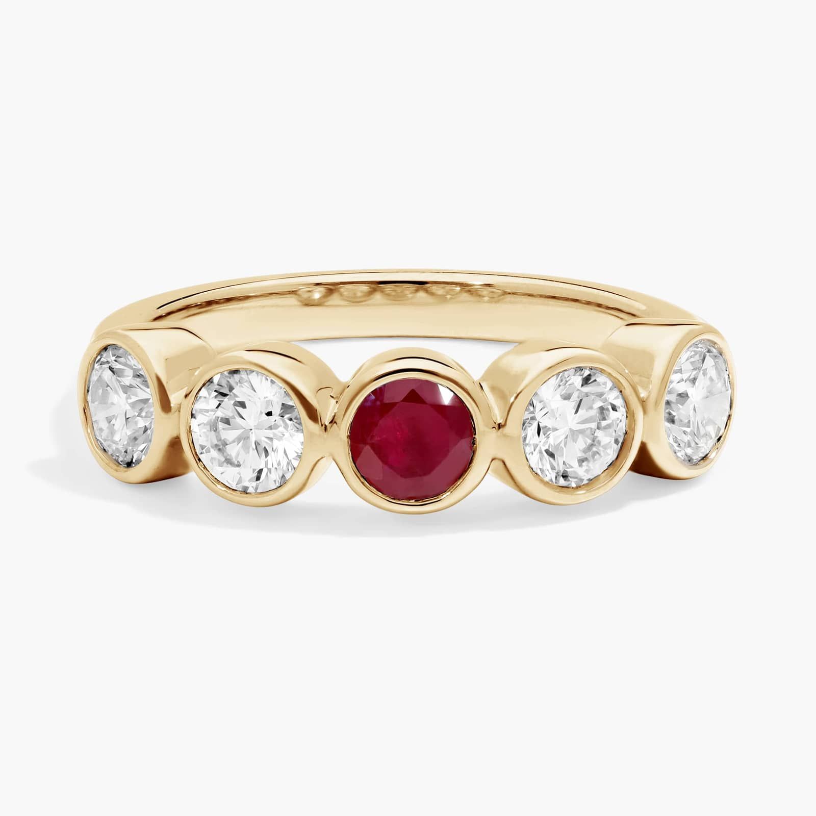 Personalized Round Cut Single Birthstone Ring With Lab-Grown Diamonds In 14K Yellow Gold