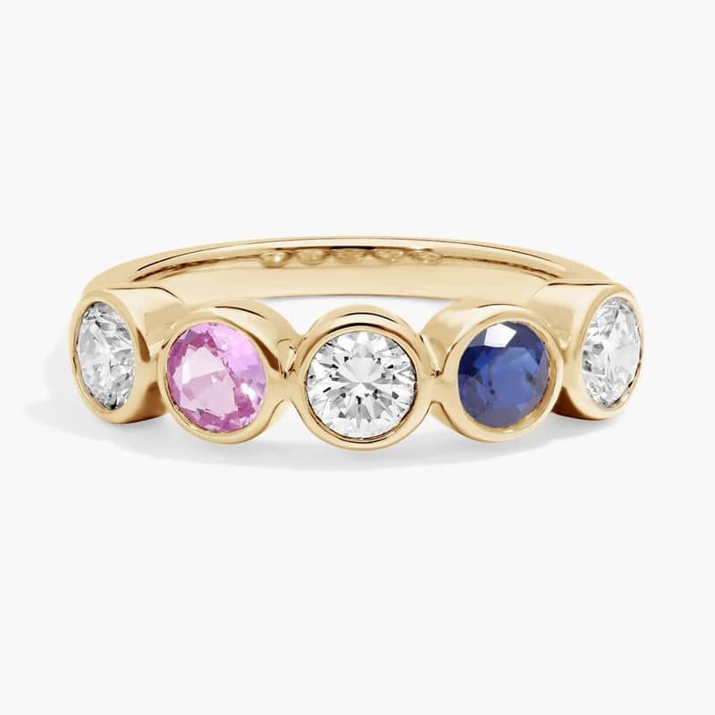 Personalized Round Cut Two Birthstone Ring With Lab-Grown Diamonds In 14K Yellow Gold