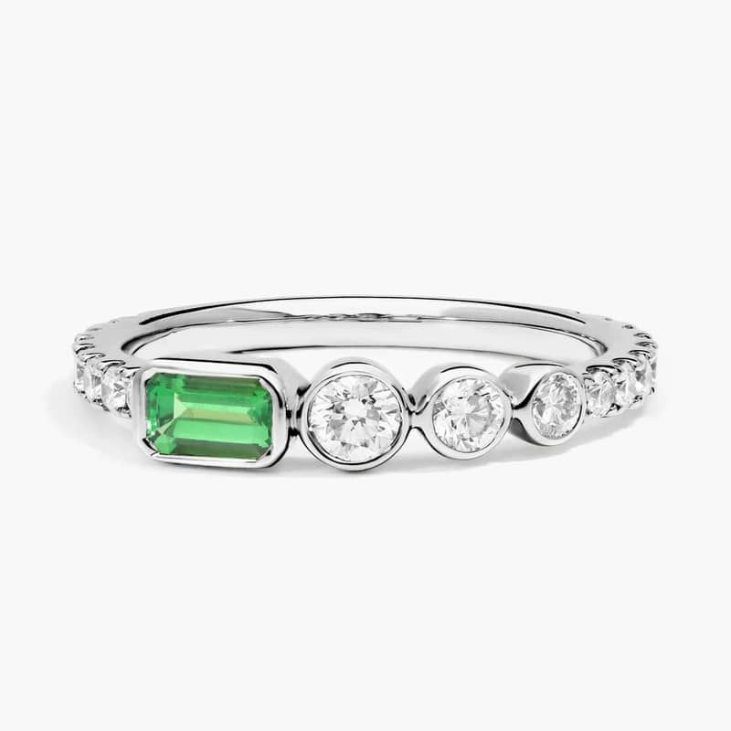 Personalized Emerald Cut Single Birthstone Ring With Lab-Grown Diamonds In 14K White Gold