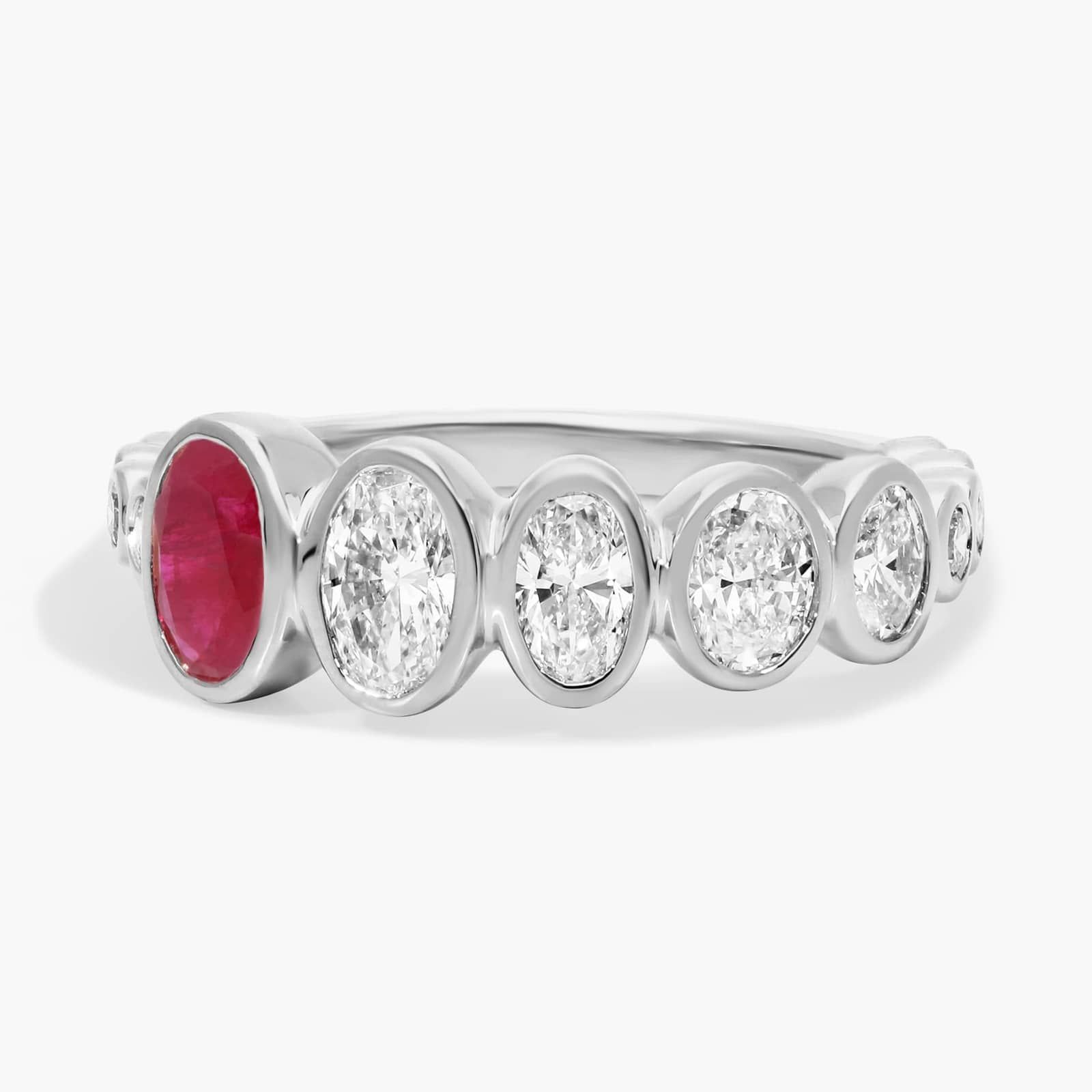 Personalized Oval Cut Single Birthstone Ring With Graduating Lab-Grown Diamonds In 14K White Gold
