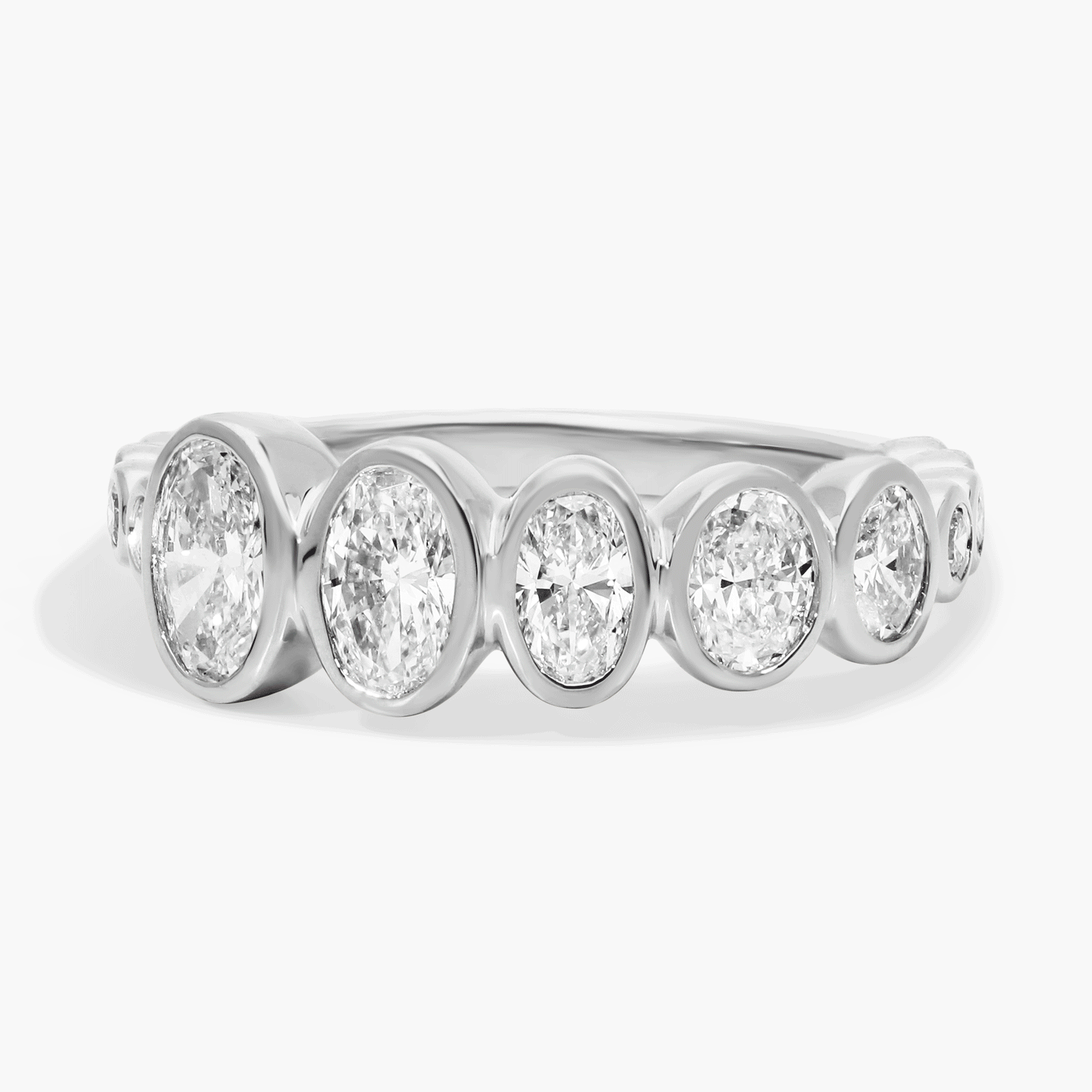 Personalized Graduating Oval Cut Two Birthstone Ring With Lab-Grown Diamonds In 14K White Gold