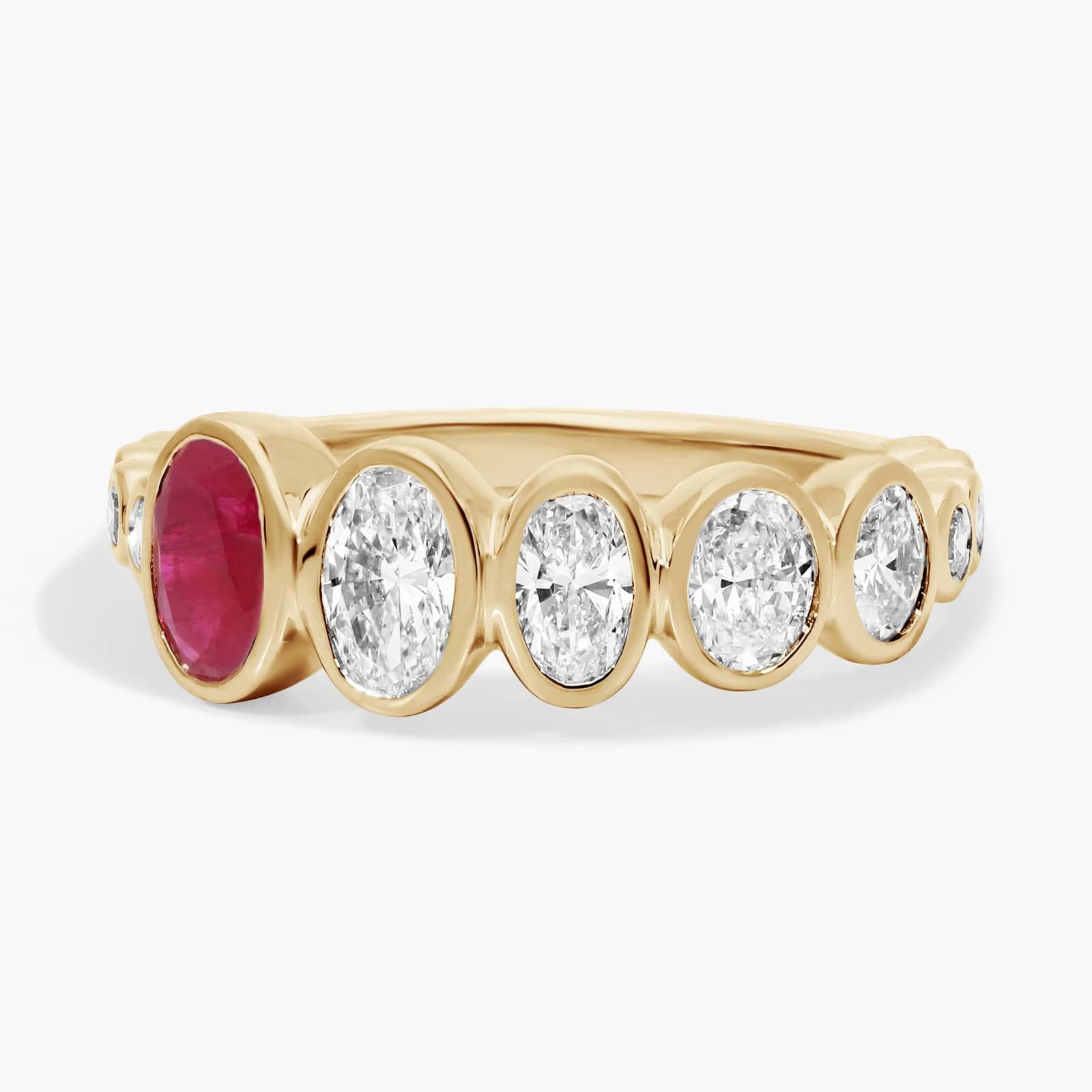 Personalized Oval Cut Single Birthstone Ring With Graduating Lab-Grown Diamonds In 14K Yellow Gold