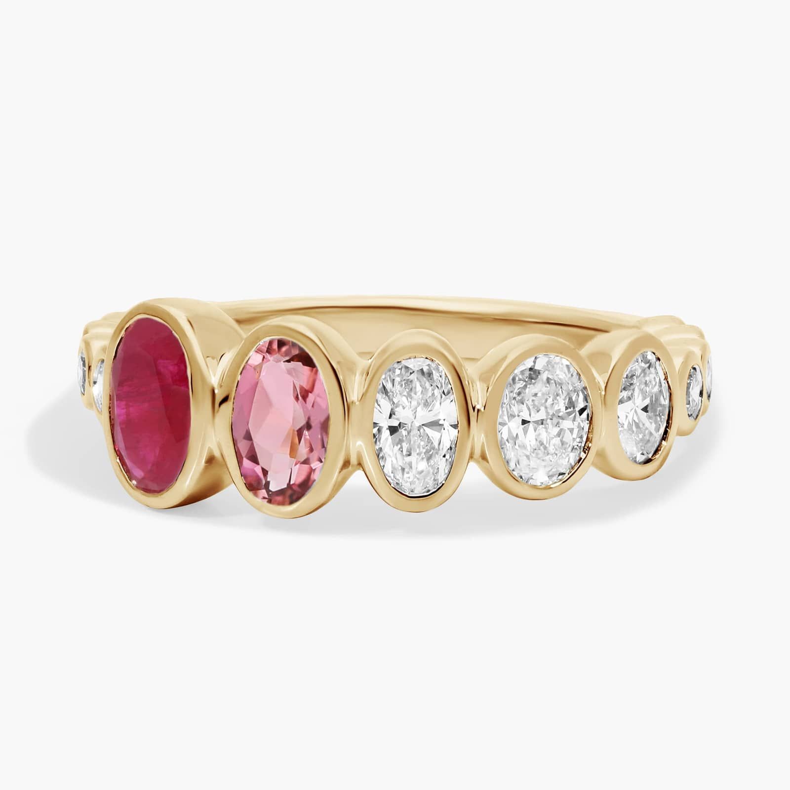 Personalized Graduating Oval Cut Two Birthstone Ring With Lab-Grown Diamonds In 14K Yellow Gold