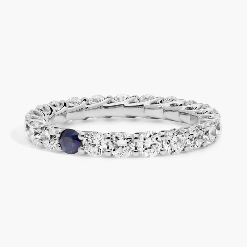 Personalized Round Cut Single Birthstone Trellis Eternity Ring With Lab-Grown Diamonds In 14K White Gold