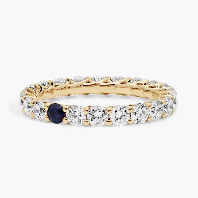 Personalized Round Cut Single Birthstone Trellis Eternity Ring With Lab-Grown Diamonds In 14K Yellow Gold