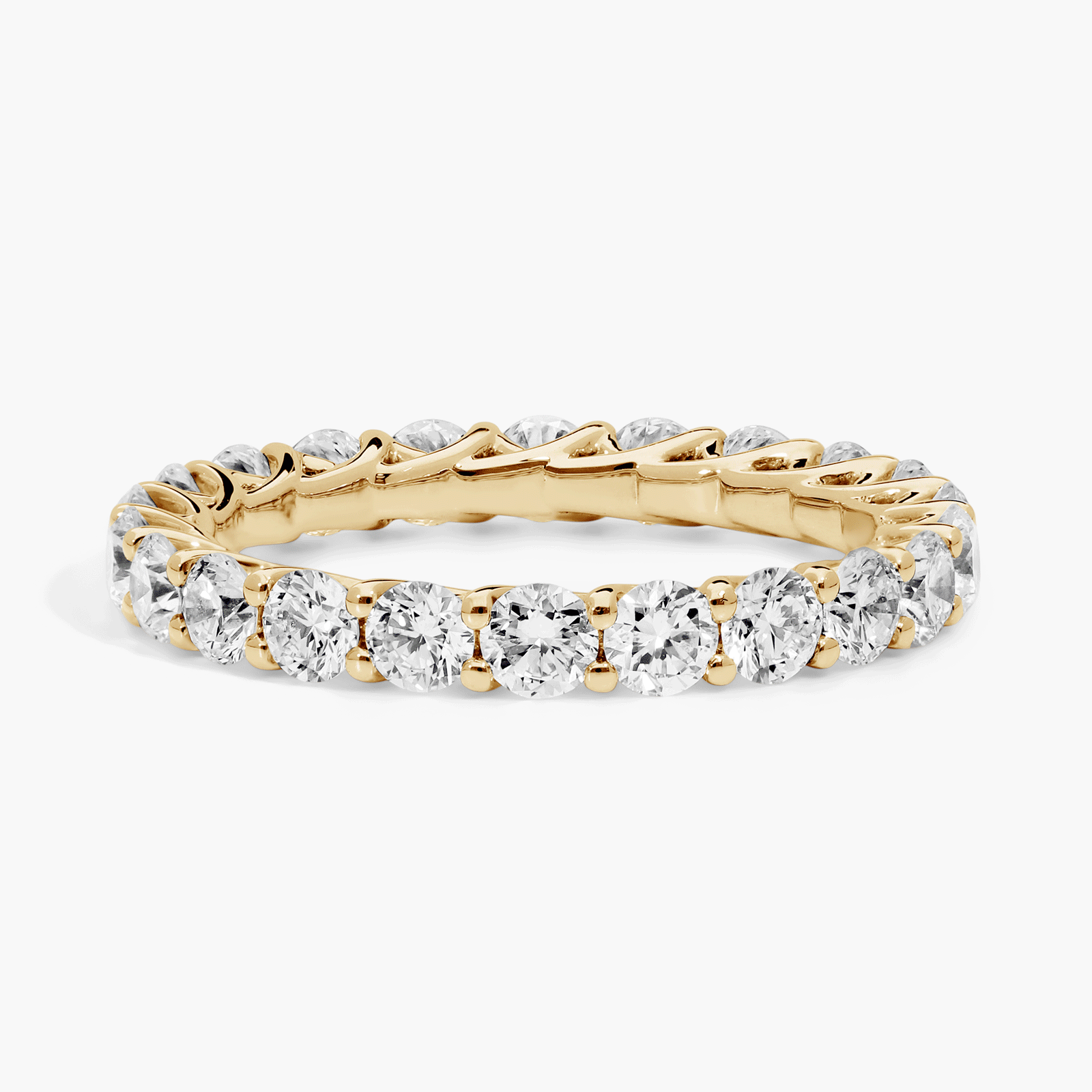 Personalized Round Cut Two Birthstone Trellis Eternity Ring With Lab-Grown Diamonds In 14K Yellow Gold