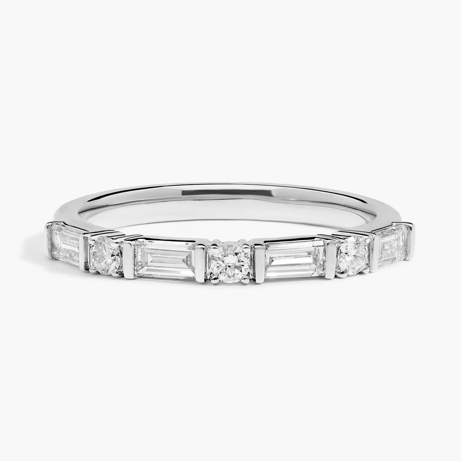 Diamond Ring With 0.75 CTW Round And Baguette Cut Lab-Grown Diamonds in 14K White Gold