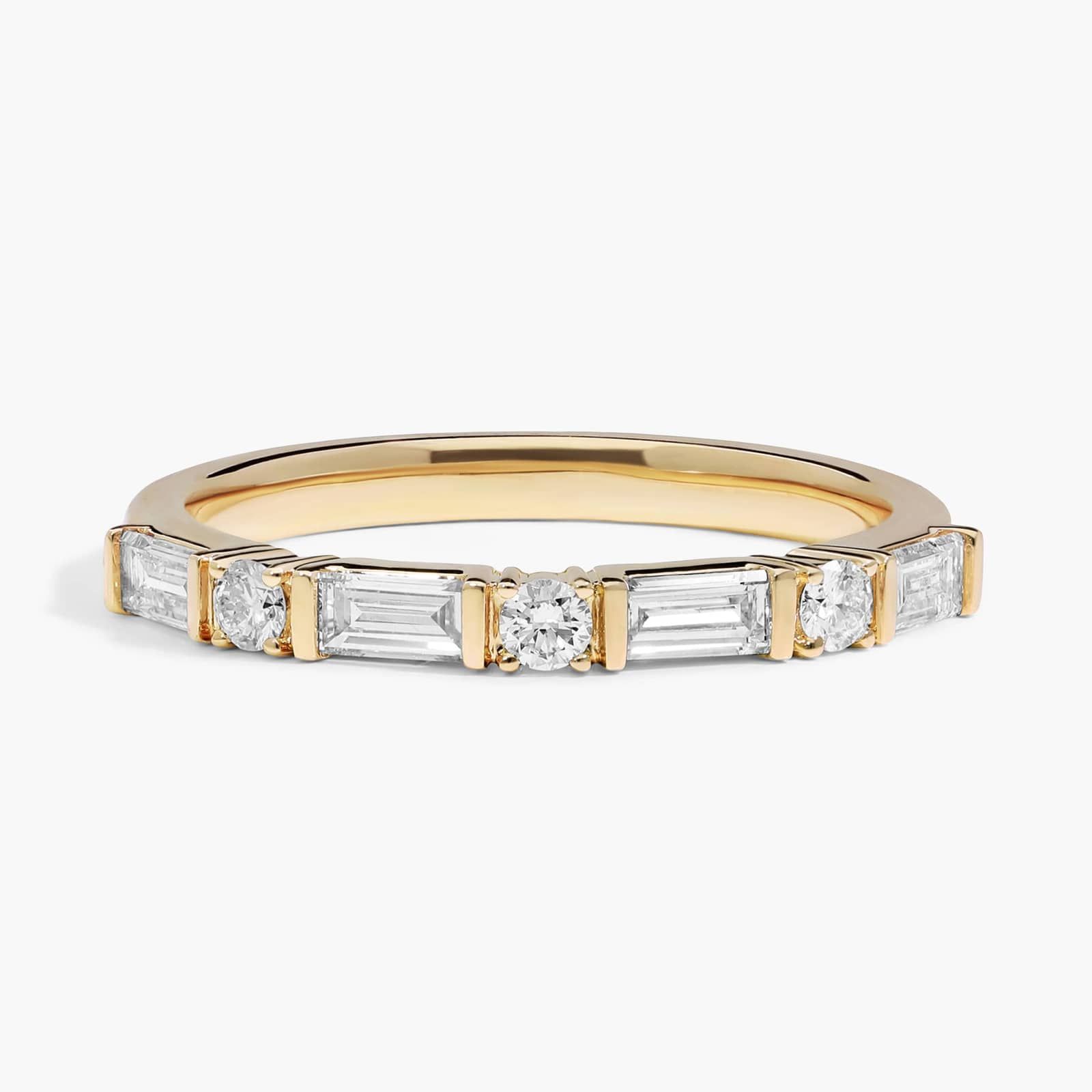 Diamond Ring With 0.75 CTW Round And Baguette Cut Lab-Grown Diamonds in 14K Yellow Gold