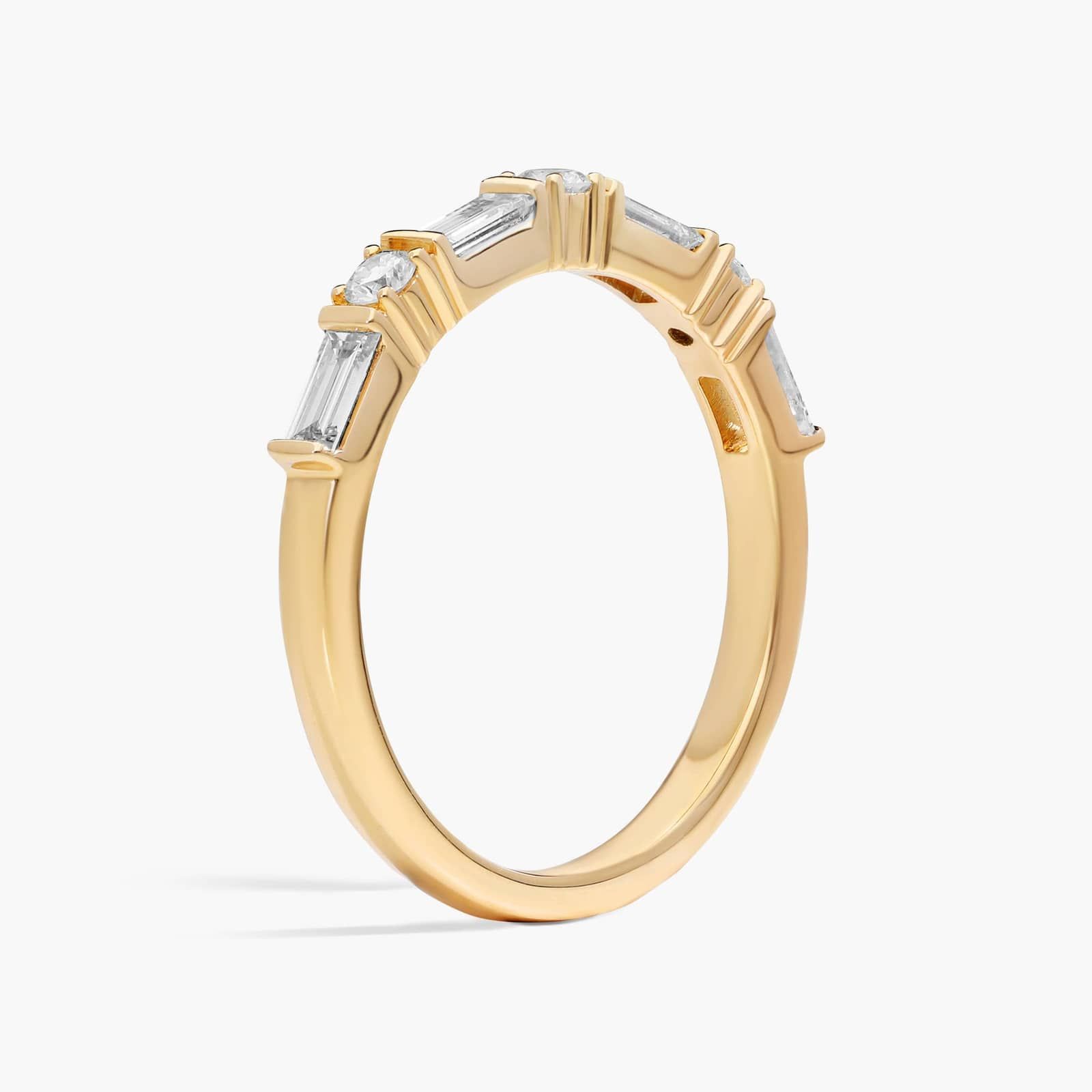 Diamond Ring With 0.75 CTW Round And Baguette Cut Lab-Grown Diamonds in 14K Yellow Gold